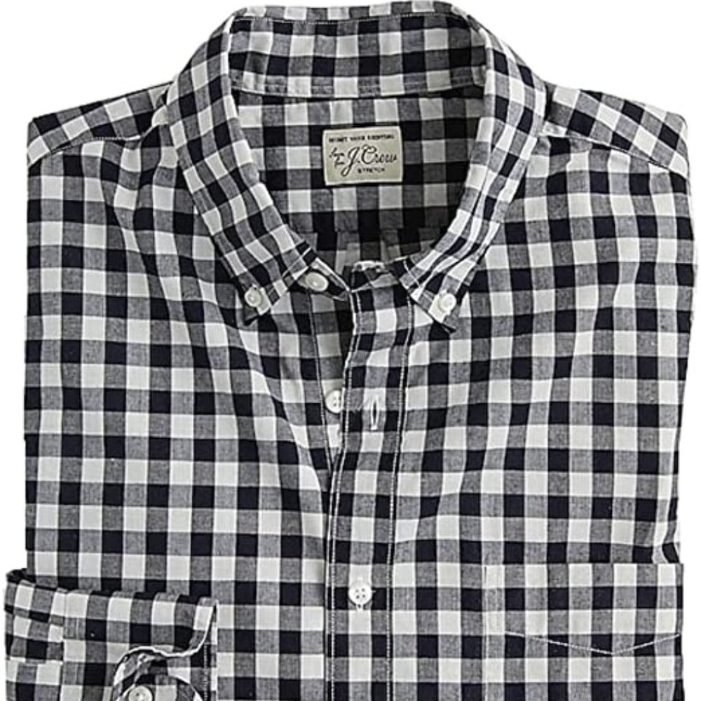 NEW J.Crew Men’s Gingham Print Black Plaid Shirt
